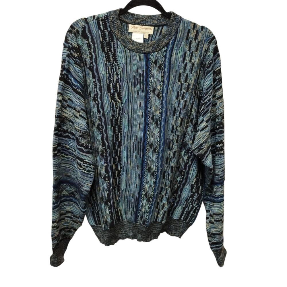 Norm Thompson Mens Textured 3D Knit Grandpa Sweater XL Cosby Biggie 90s Artsy